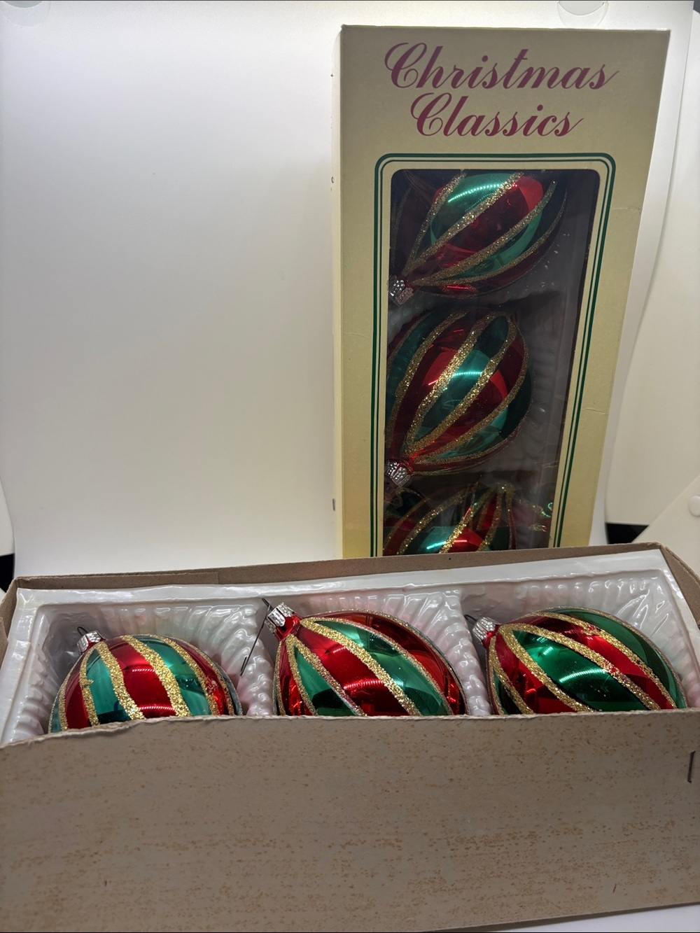 Christmas Classics VTG Glass Ornaments Two Boxes